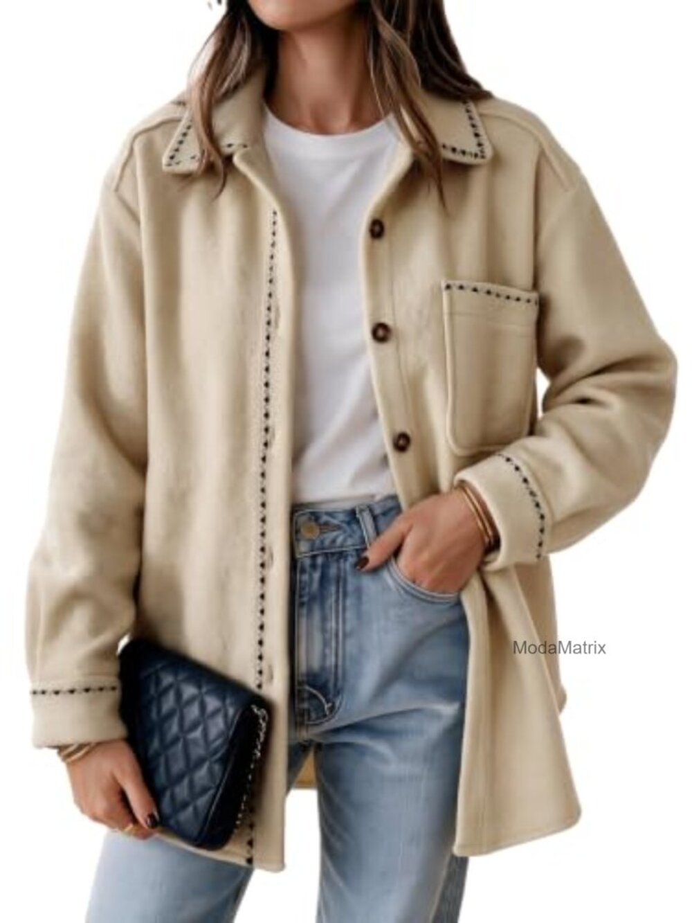 Wool Blend Oversized Shacket Button Front Patch Pocket Shirt Jacket